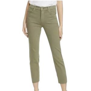 L'Agence Sada Jeans Womens 30 Green Basil Cropped High Rise Slim Raw Hem Pants